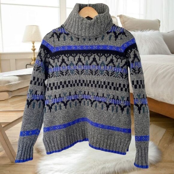 MADEWELL CHUNKY KNIT MERINO WOOL FAIR ISLE GRANDPA TURTLENECK SWEATER - Picture 7 of 13